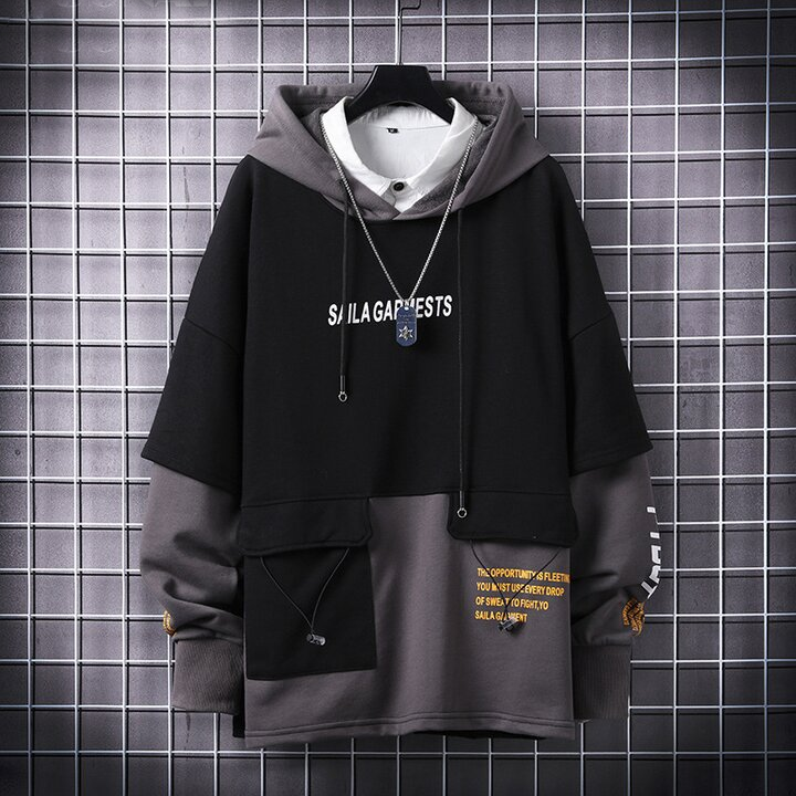 Loose casual trend stitching long-sleeved hooded sweater Techwear Shop