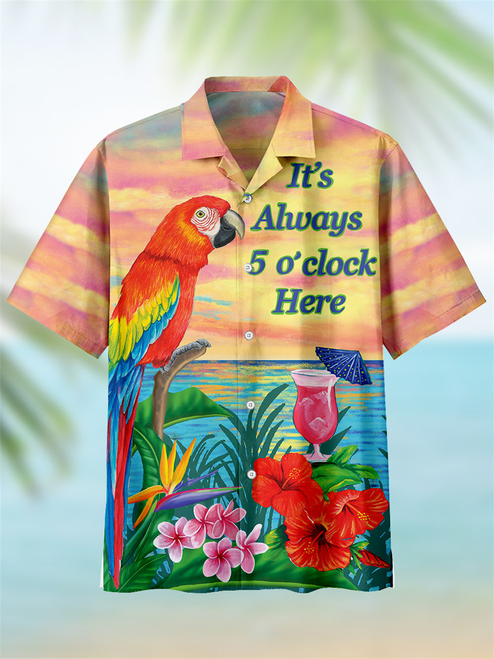 Hawaiian Parrot Beach Surf Party Summer Men's Cuban Collar Shirt PLUSCLOTHESMAN
