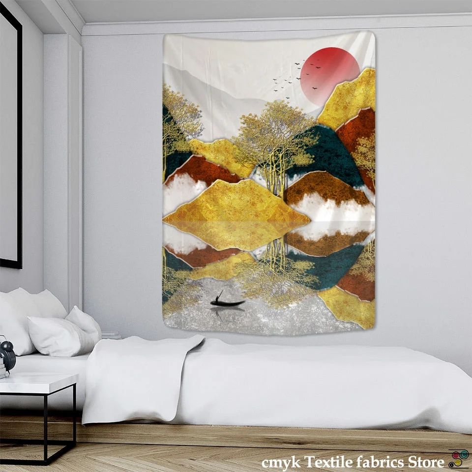 Koi Impression Painting Tapestry Wall Hanging Bohemian Style Hippie Tapiz Witchcraft Psychedelic Home Decor