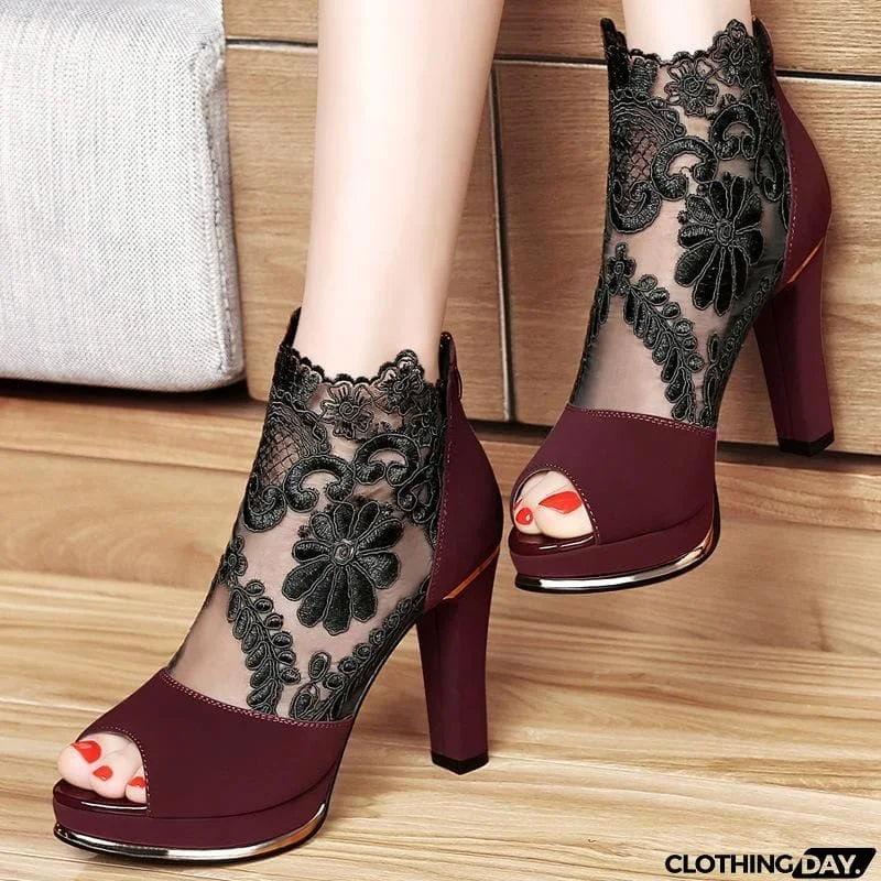 Women's High Quality Sexy Lace Dress High Heel Sandals Shoes