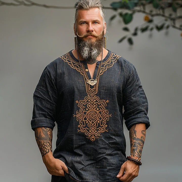 Men's Retro Cotton Linen Button Ethnic Shirt