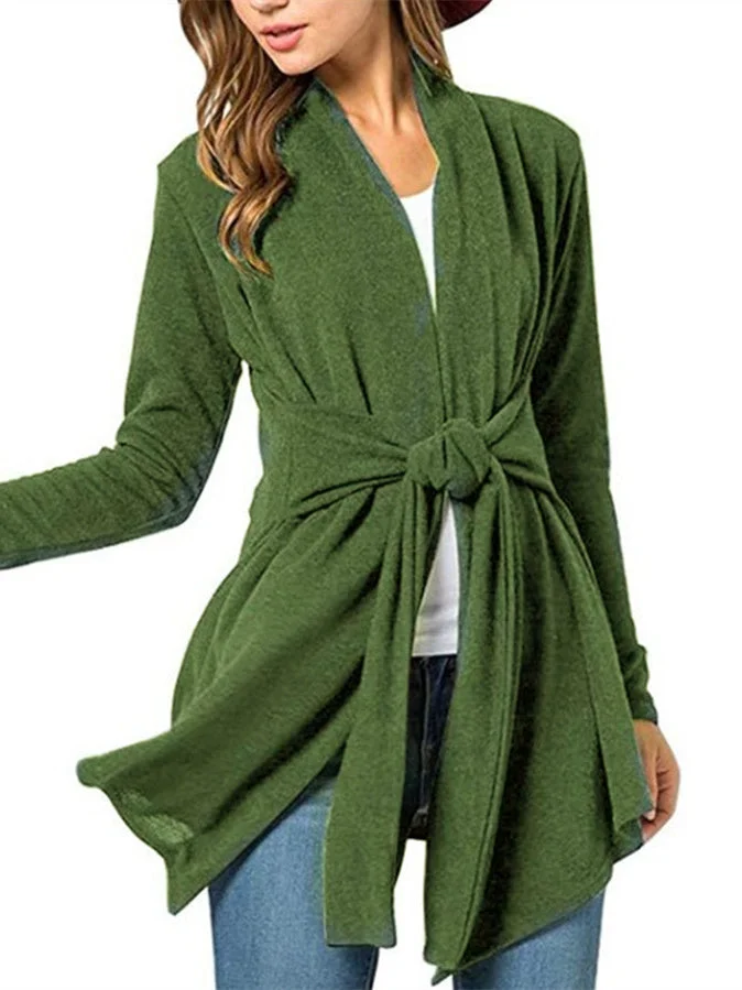 Women's Long Sleeve V-neck Lace-up Cardigan Top