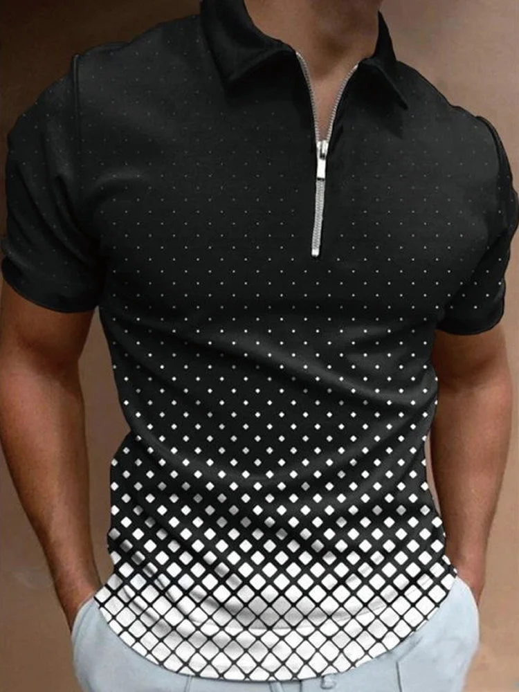 Abstract Gradient Polka Dot Printing Short Sleeve Polo BestDVibe