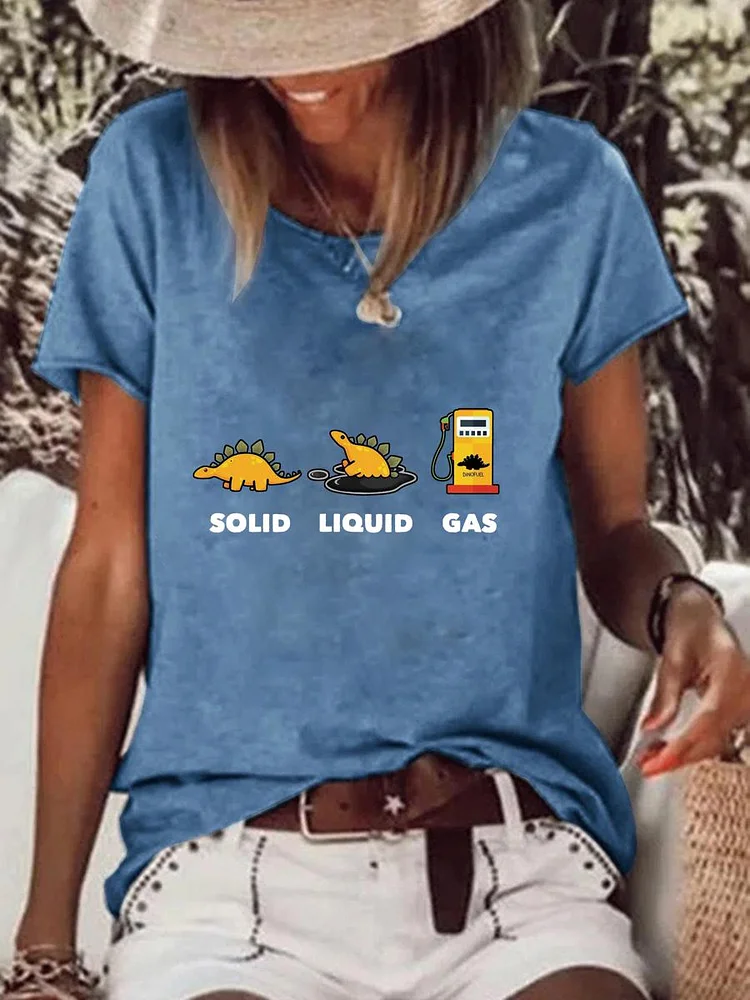 Solid Liquid Gas Funny Dinosaur Raw Hem Tee