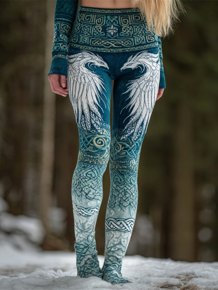 Viking Phoenix Wing Design Women's Knit Leggings elevenforest