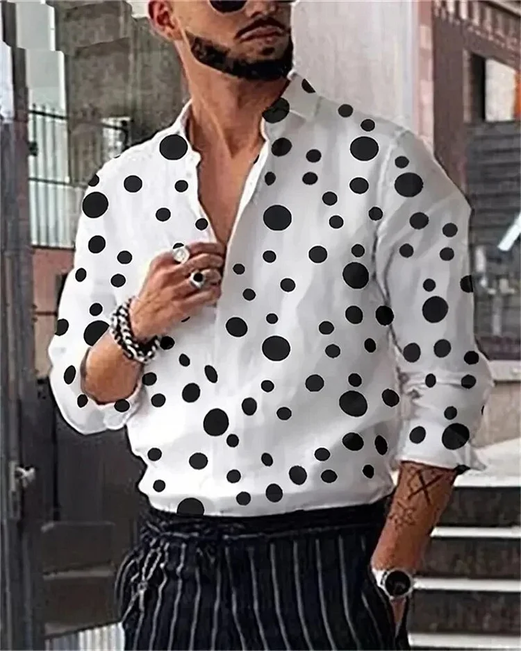 Mingyejia 2025 Men's shirt on the top of the dot laps long -sleeved clothes 3D printing dots buttons men's casual shirt super large size