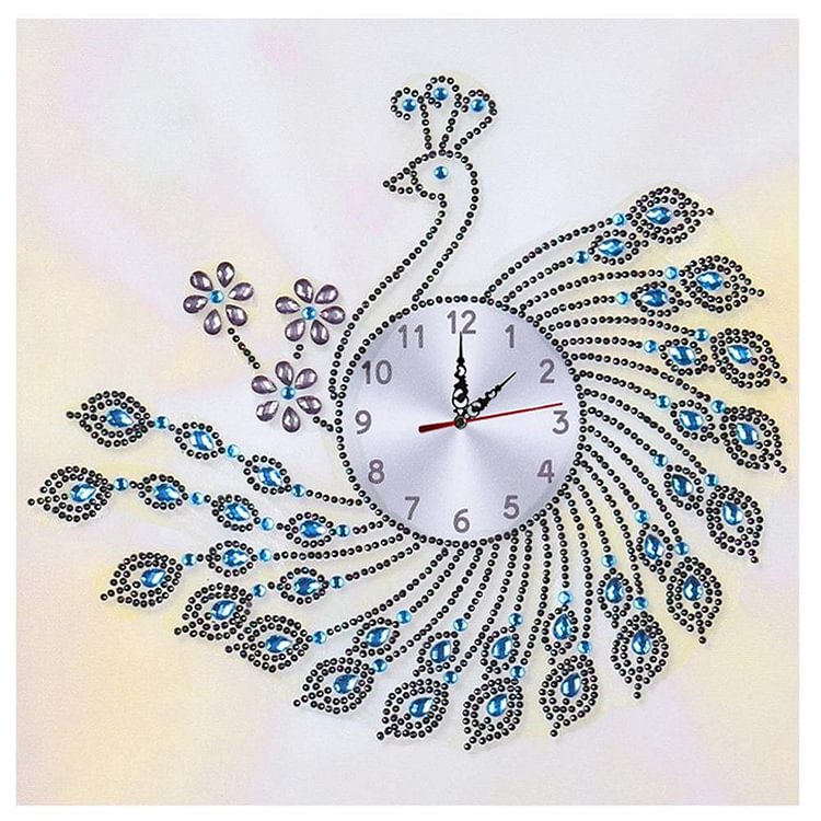 Peafowl Clock  Special Shape Partial  Diamond Painting 35X35cm