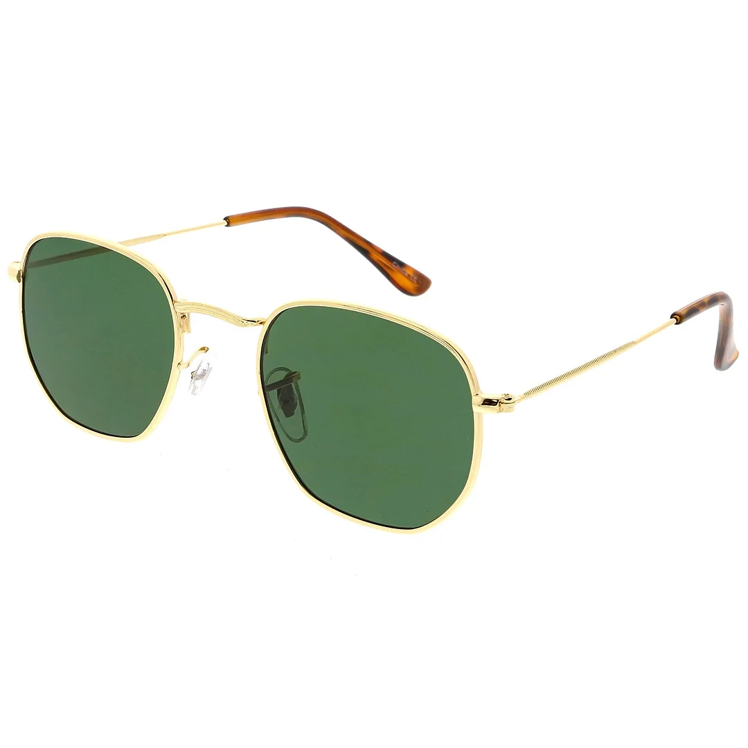 Modern Geometric Hexagonal glasses Metal Slim Arms Neutral Colored Flat Lens 51mm