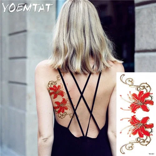 sexy romantic dark rose flowers Tattoo sleeve flash henna tattoos fake Waterproof temporary tattoos stickers translated tattoos