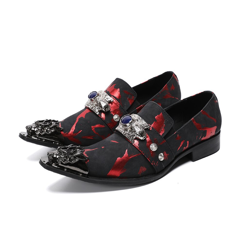 Trending Men Leather Shoes Metal Pointed Toe Plus Size Men's Flats Shoes Male Suits Shoes