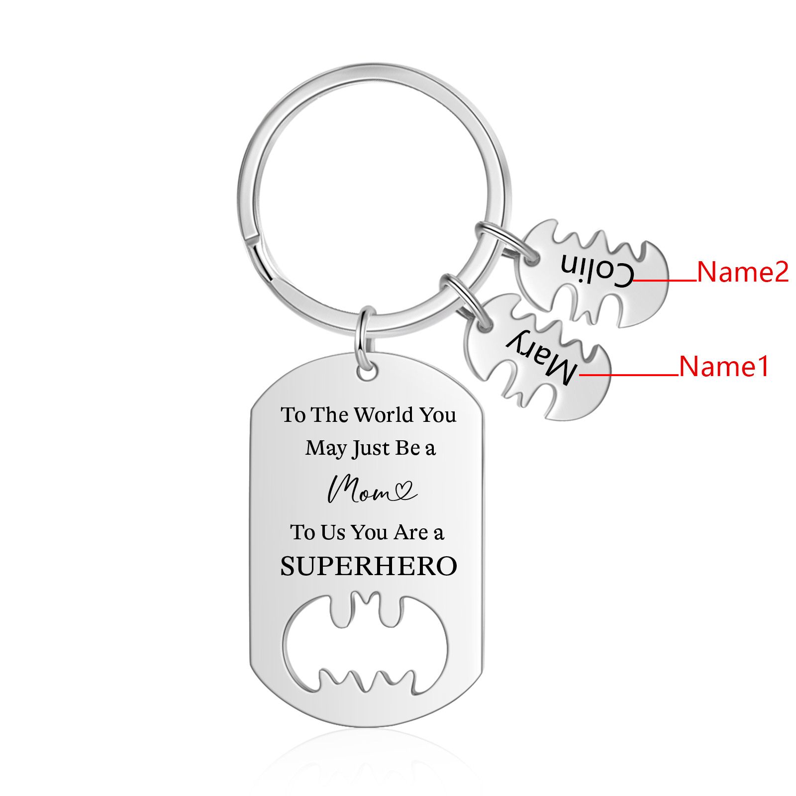 You Are A Superhero Keychain Personalised 2 Names Bat Keychain Engraved Gift for Dad/Grandpa/Grandad/Mom/Mum-Jessemade AU