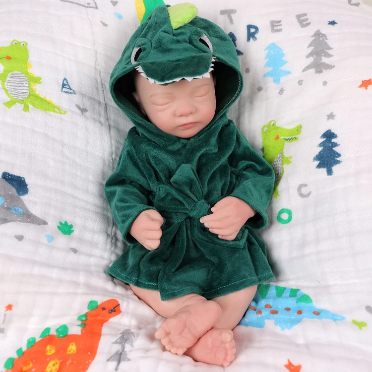 Babeside 16'' Full Silicone Reborn Baby Doll Green Dinosaur Suit Sleeping Boy Aurora