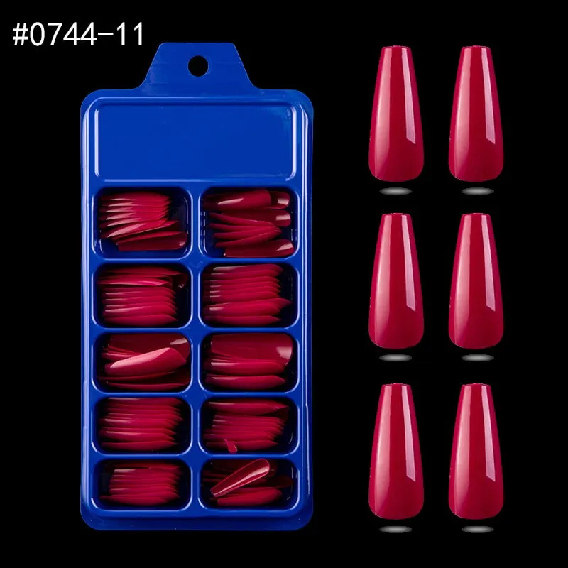 100pcs Professional Fake Nail Tips Coffin Long Ballerina Full Cover Nail Art 10 Sizes Colorful Press on Nails Manicure Soft Box-Nail Inspo