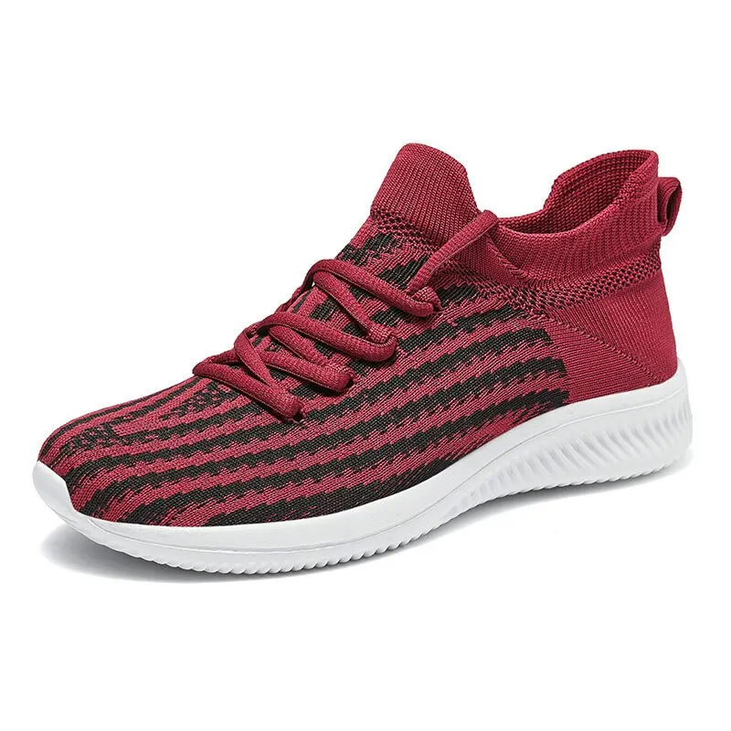 Fashion Light Walking Shoes For Men Weave Slip-on Sneakers Lace Up Breathable Casual Sock No-slip Male Confort Mesh Sport Shoes