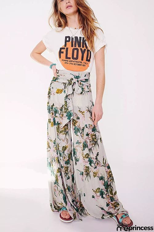 Print Belted Palazzo Pant