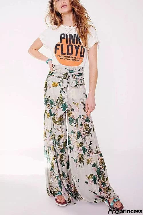 Print Belted Palazzo Pant