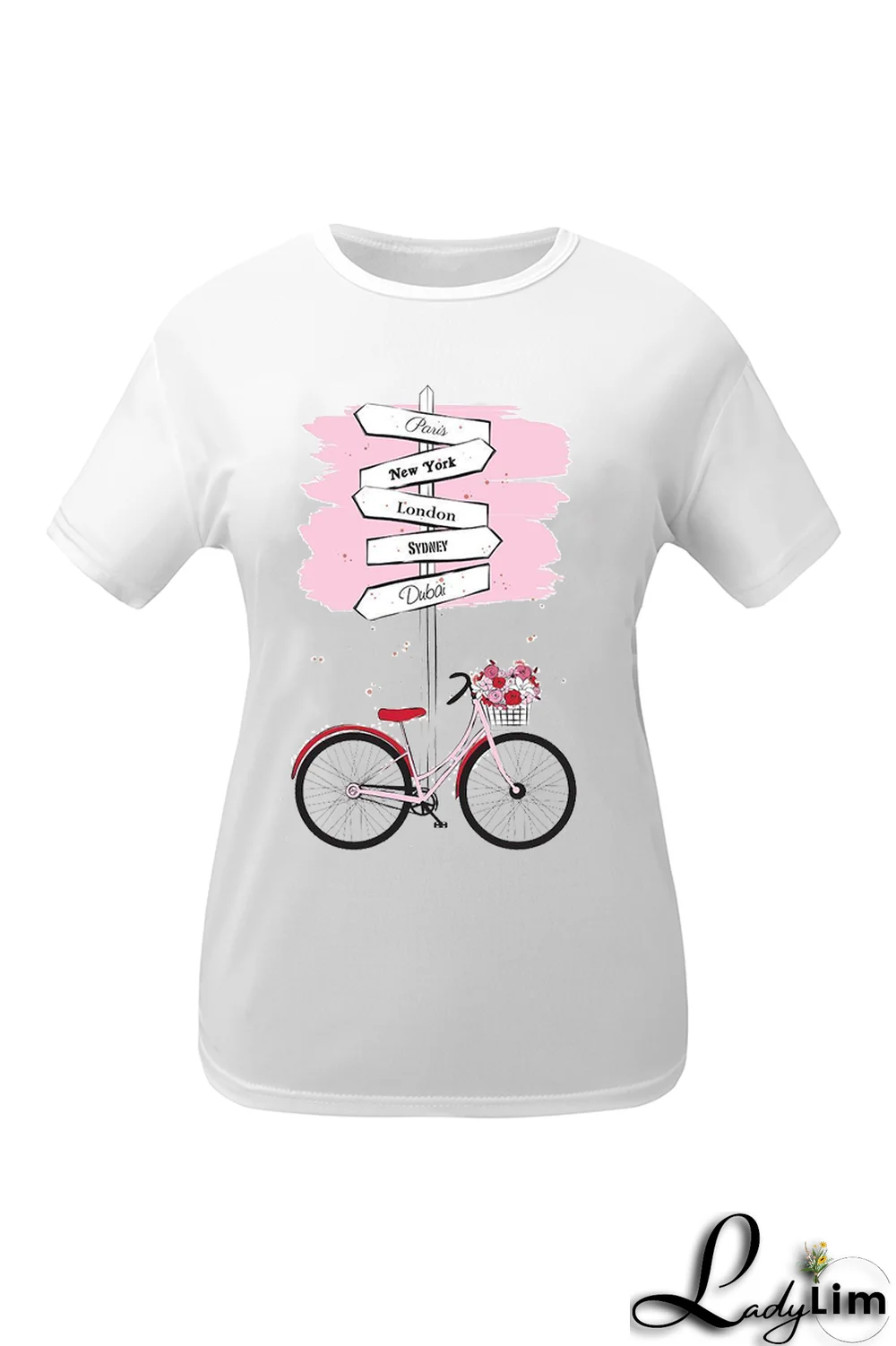 White Fashion Street Print Patchwork Letter O Neck T-Shirts