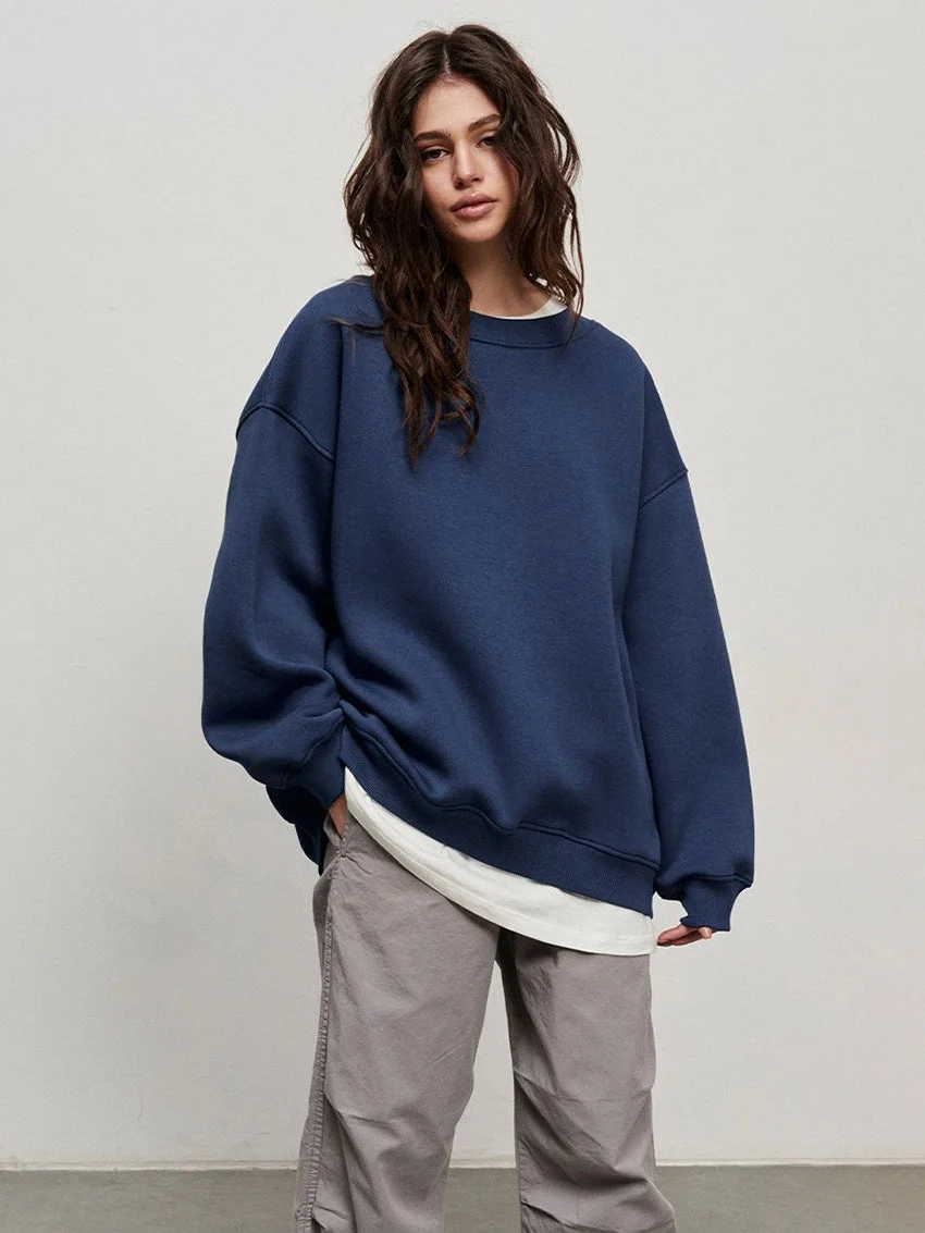 Uveng Loose Sweatshirt Street Solid Color Polar Sweaters