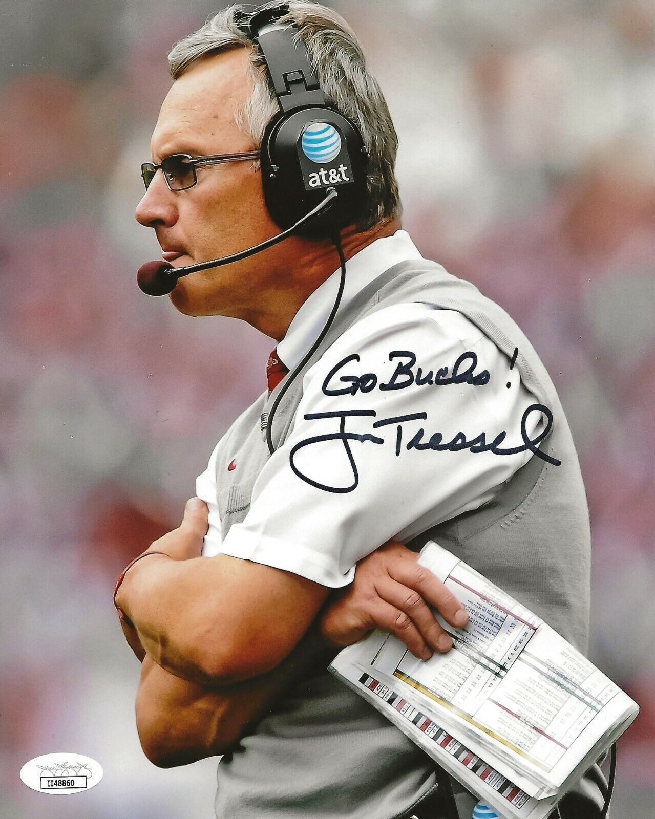 Jim Tressel signed Ohio State Buckeyes 8x10 Photo Poster painting autographed JSA