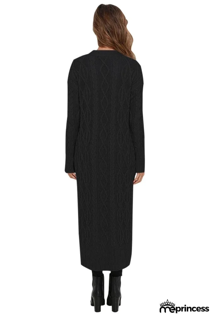 Cable Knit Open Front Long Cardigan