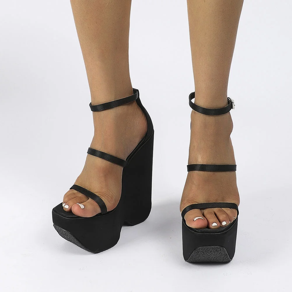 Qengg design Open Toe Brand Platform High Wedges Heeled Sandals Shoes Women Buckle Strappy Punk Casual Satin Summer Shoes Ladies