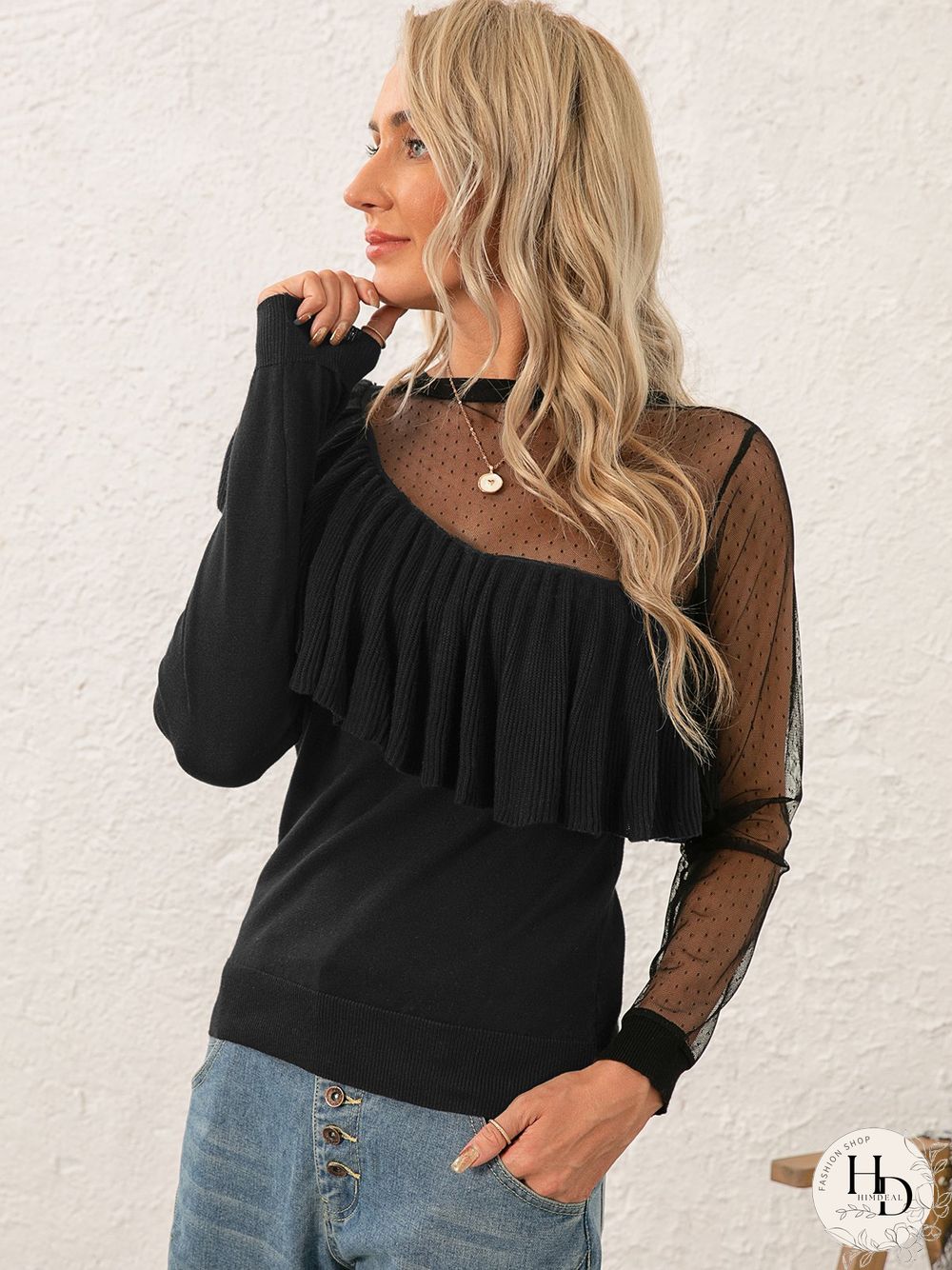 Elegant Acrylic Mid-weight Micro-Elasticity Loose Crew Neck Regular Sweater for Women