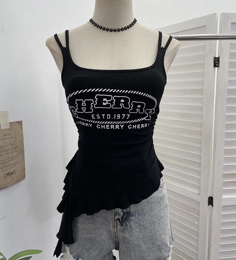 Nigikala Nigikala Tector-Mat T-Shirt With Bosom Tset T-Shirt With Irregular Sling Vest T-Shirt With Tsets 1261