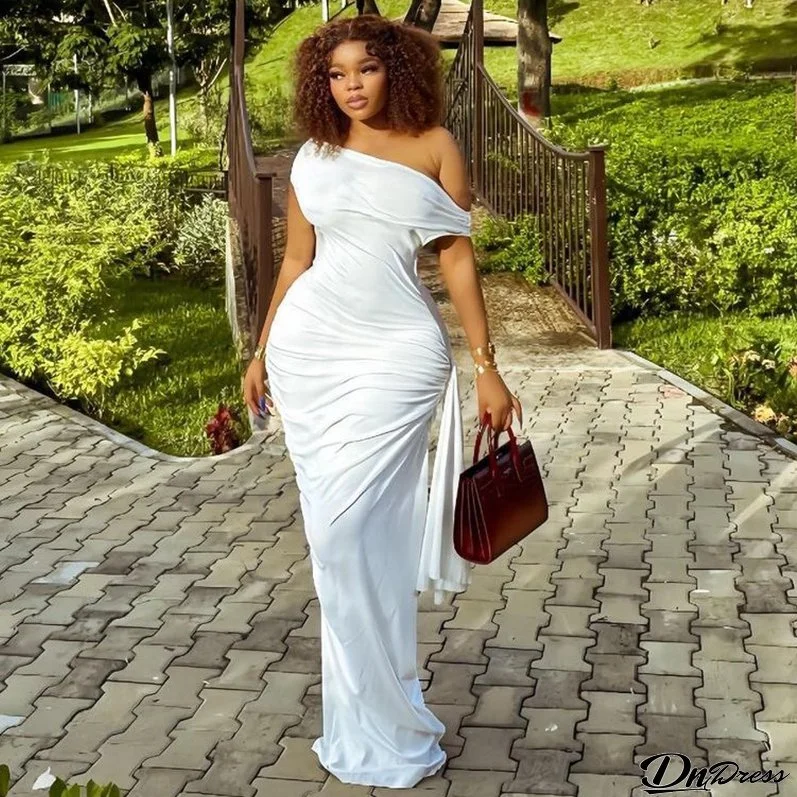 Women's Solid Color Slash Shoulder Casual Ribbon Long Dress