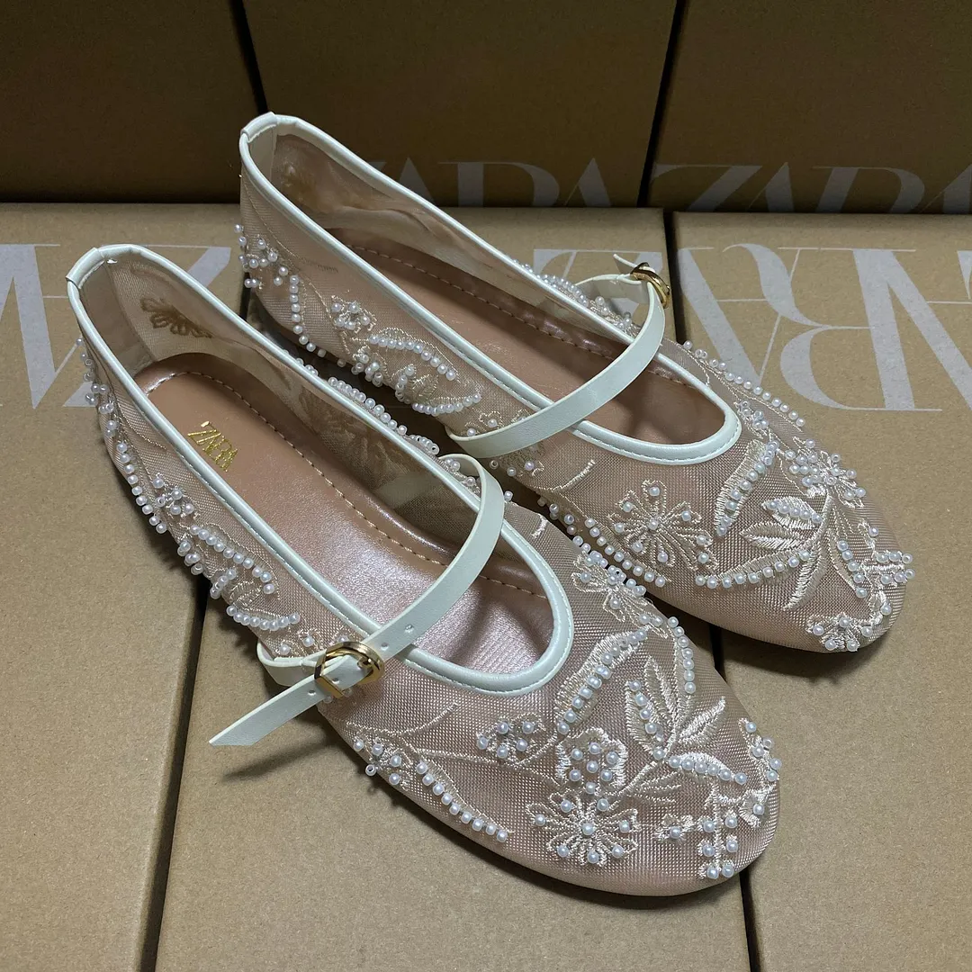 Breakj Breakj Home 2025 New Women's Shoes Spanish Embroidery Fashion Low-Help Embroidery Mesh Single Shoes Women