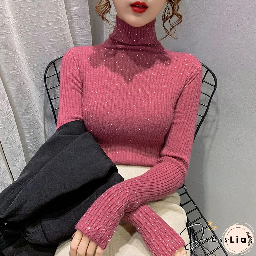 Beaded High Neck Long Sleeve Sweater P10183