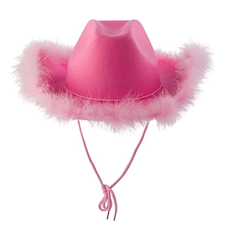 Spot Pink Fur Denim Hat Velvet Decorative Hat Pink Cowboy Hat Western Denim Felt Styling Hat