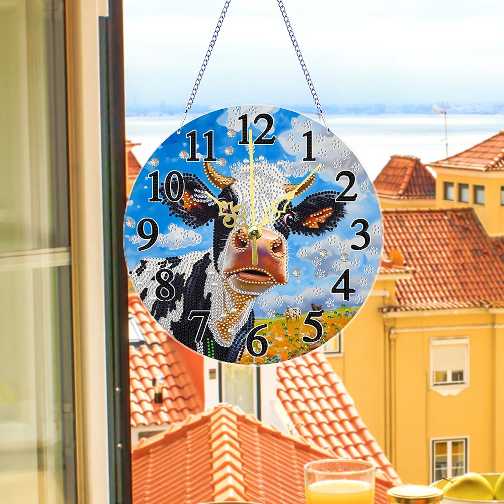 5D DIY Cow Acrylic Special Shape Diamond Painting Clock Art Craft for Home Decor
