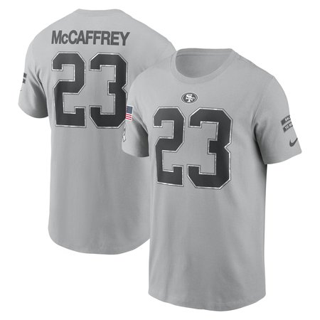 Men's San Francisco 49ers Christian McCaffrey  Gray 2024 Salute To Service Name &amp; Number T-Shirt