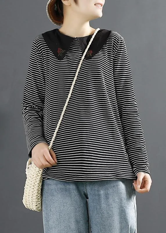 Peter Pan Collar Spring Women Black Top