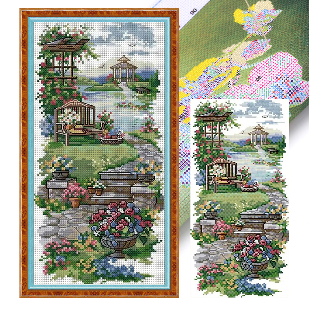 Garden Path Full 14CT Pre-stamped Canvas(17*34cm) Cross Stitch(backstitch)