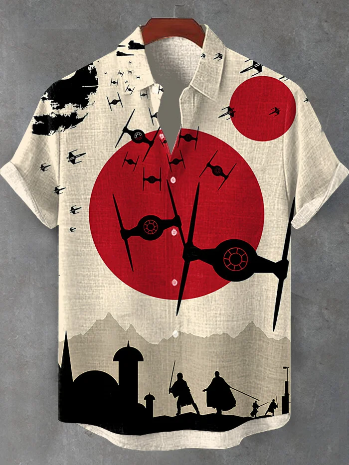 Men's Future Science Fiction Starts War Art Print Short Sleeve Shirt