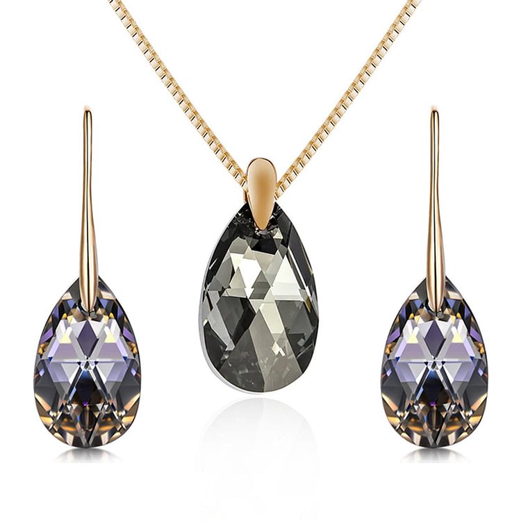 Black Aurora Crystal Jewelry Set - Necklace & Earrings