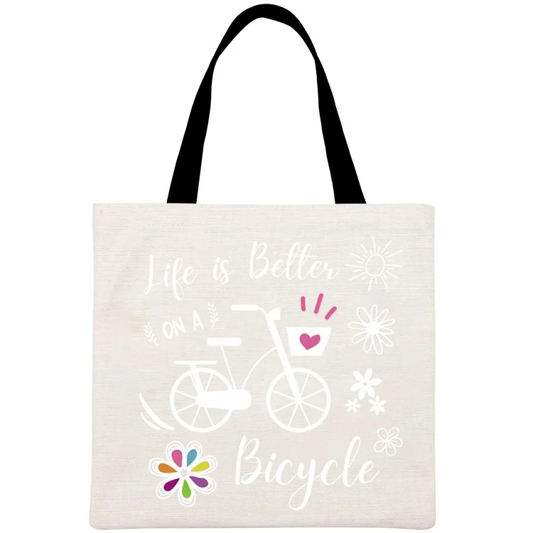 Life is better on a bicycle Printed Linen Bag-Annaletters