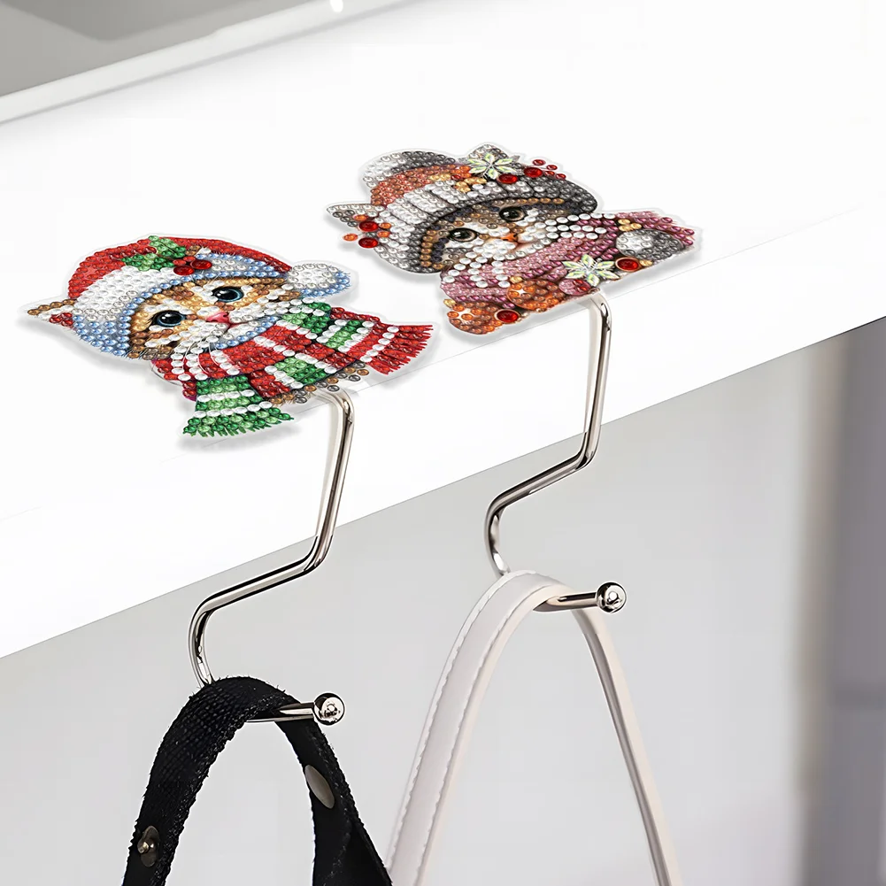 2Pcs Xmas Cat DIY Diamond Painting Countertop Hooks for Home Office Decor
