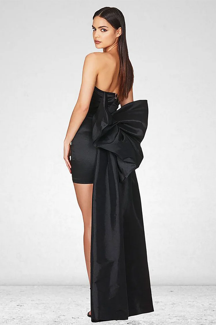Strapless Ruched Bow Backless Mini Party Dresses
