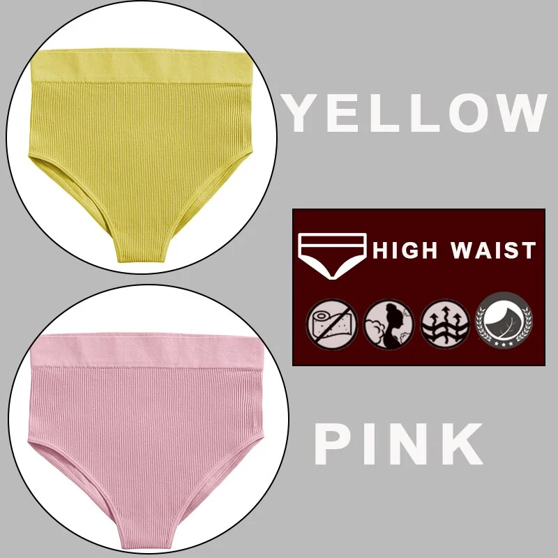 FINETOO 2PCS/Set Sexy Women Panties Underwear 10 Solid Colors Underpants For Girls High Waist Bodyshaper Briefs Seamless Pantys