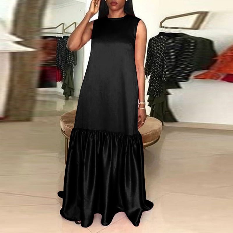 Tank Maxi Dress Women Sexy Holiday Pleated Evening Party Red Dresses 2022 VONDA  Casual Vestidos Robe Femme