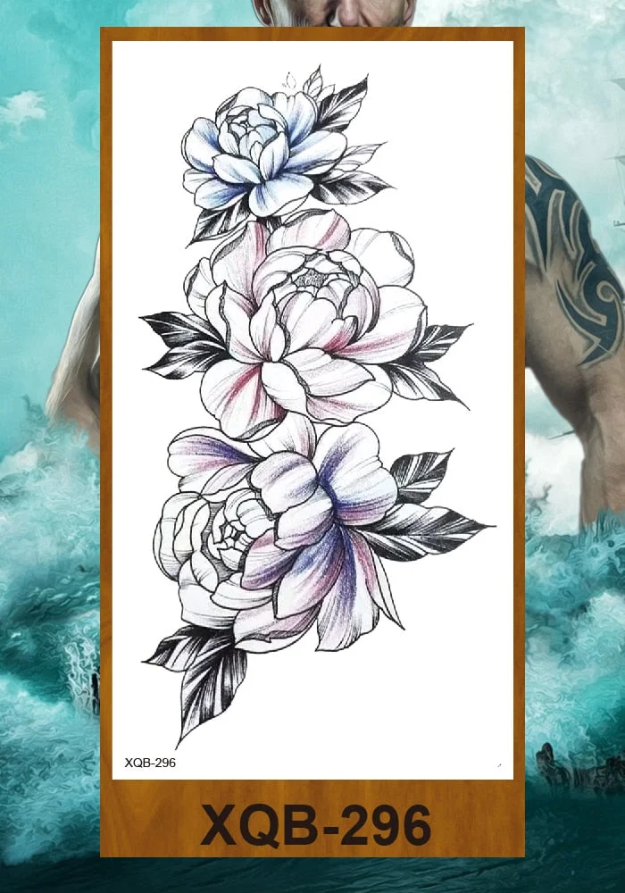 Temporary Tattoos Stickers Women Girls Arm Waist Buttocks Chest Art Fake Tatoo Sexy Flower Bush Peony Rose Lily Body Face Jewels