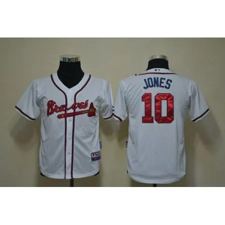 Youth Atlanta Braves #10 Chipper Jones White Cool Base Stitched MLB Jersey