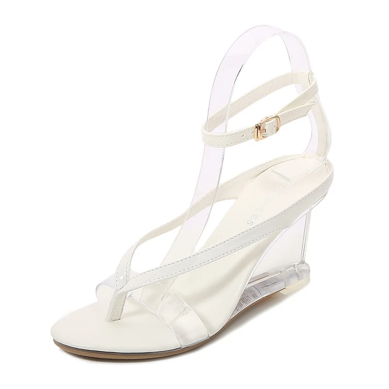Tanguoant Tanguoant High Heels Female Summer New Korean Version Of Versatile Summer Women's Shoes A Word Buckle Simple Wedge Sandals Transparent