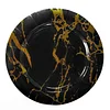 10 Pack | Marble Disposable 13" Charger Plates, Cardboard Serving Tray, Round with Leathery Texture - Black/Gold - 1100 GSM