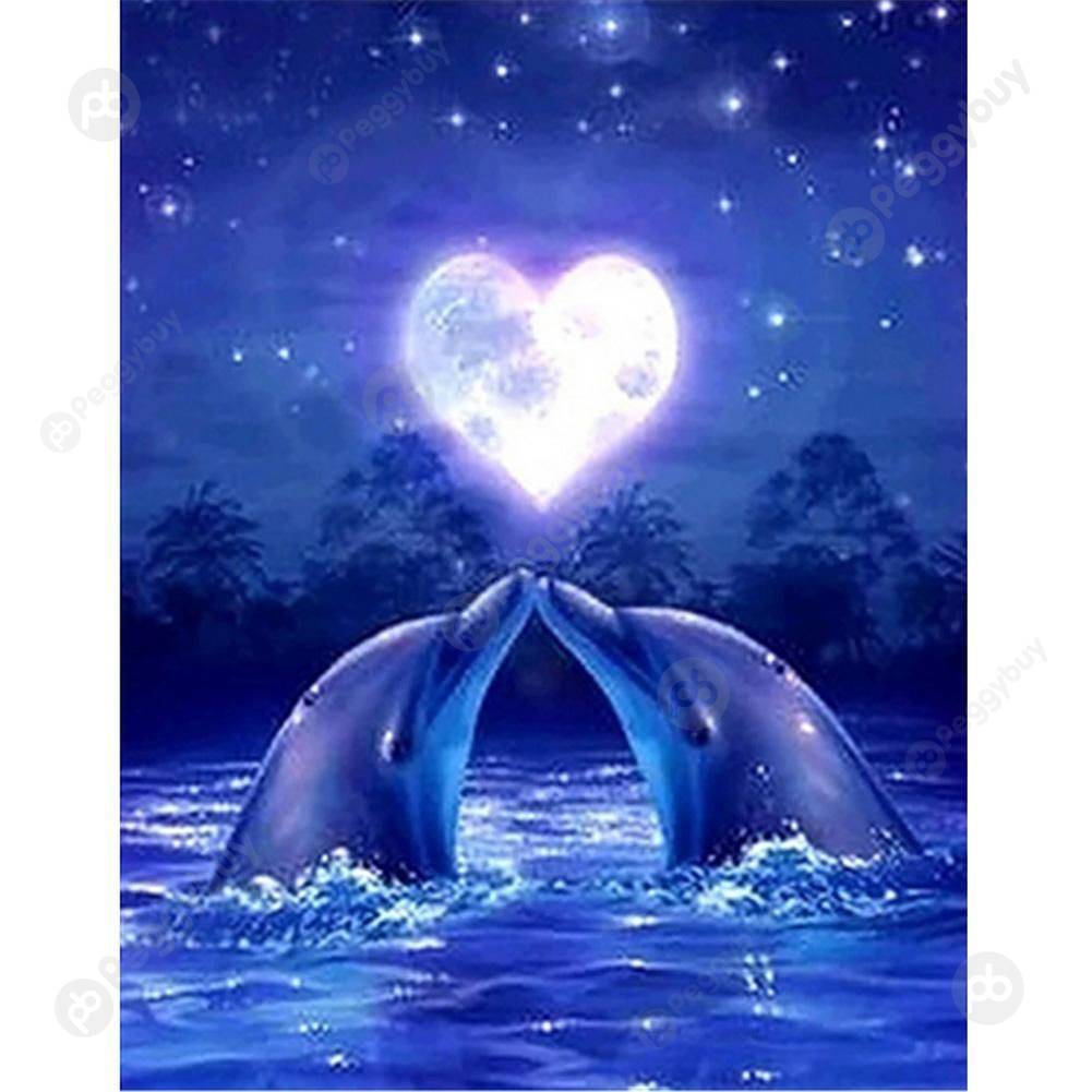 

(Multi-Size) Dolphin Love - Round/Square Drill Diamond Painting - 40*30CM, Round diamond 30*40cm, 501 Original