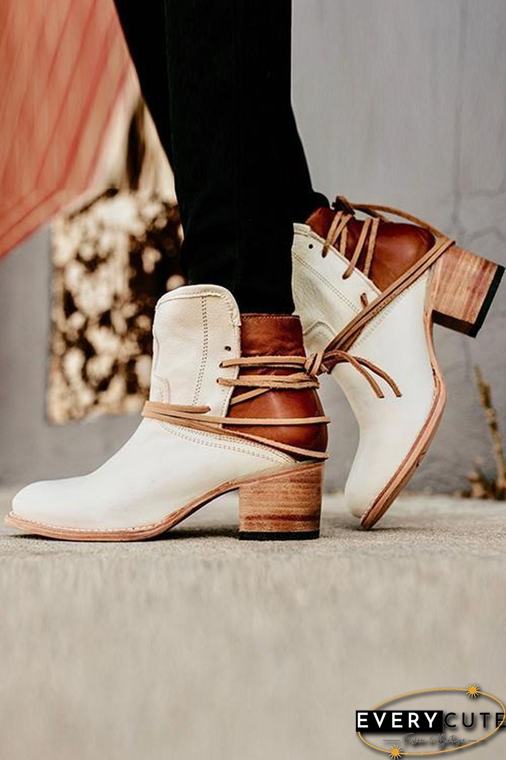 Lace Up Chunky Heels Ankle Boots