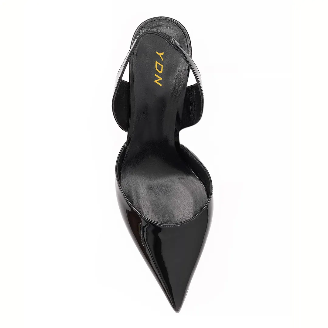 Black Patent Leather Slingback Pointed Toe Classic Pumps for Women