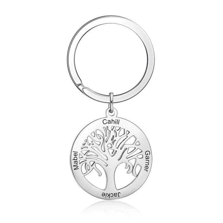 Family Tree Key Chain Engraved 4 Names Personalized Gift